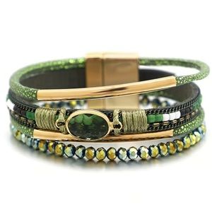 3 pack, boho vegan leather gemstone wrap bracelet